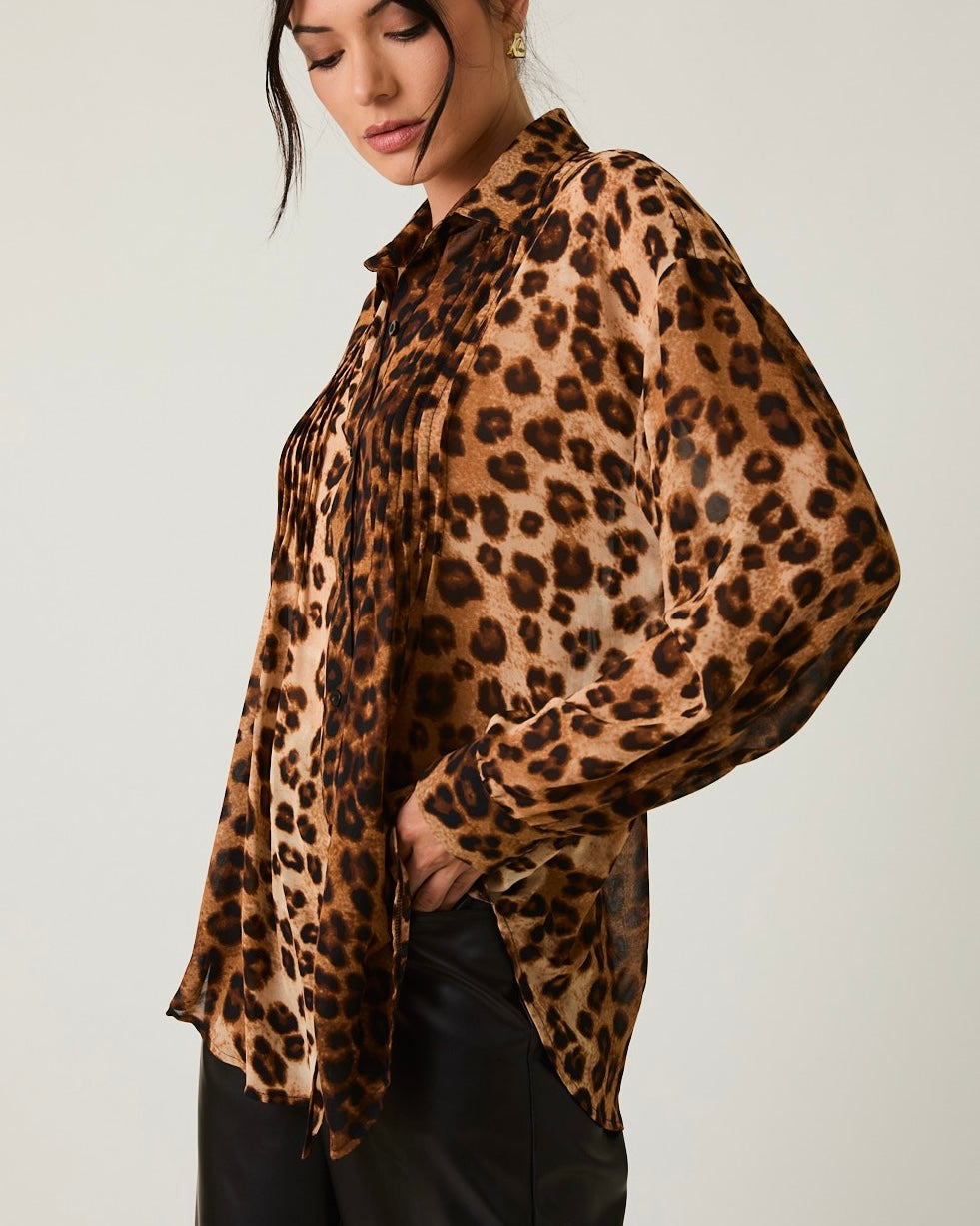 Oversized Pleated Animal Print Top - Blackbird Boutique