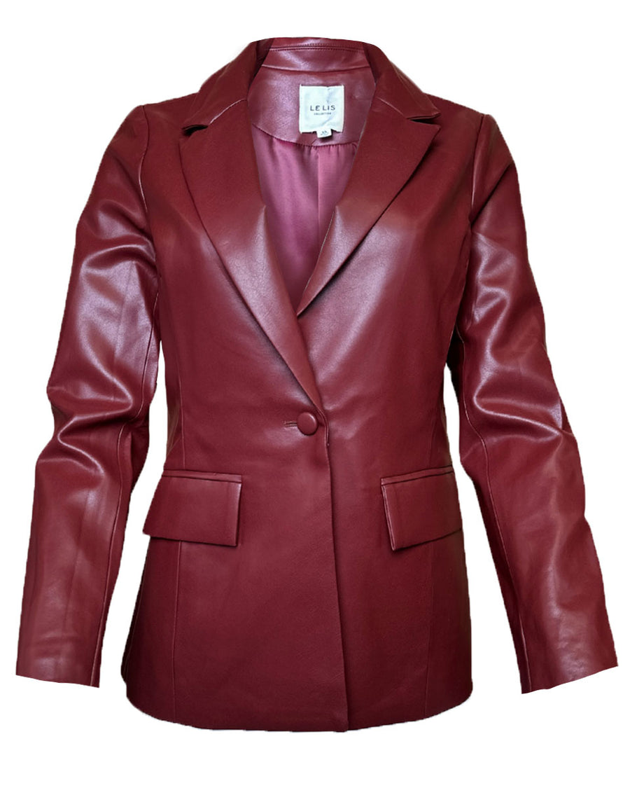 Faux Leather Blazer in Wine