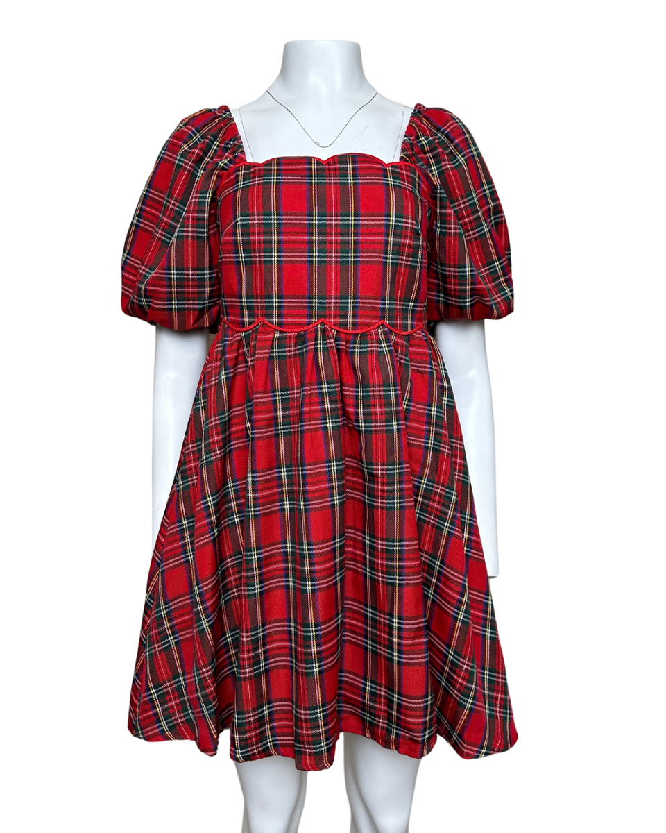 Plaid Square Neck Mini Dress in Red