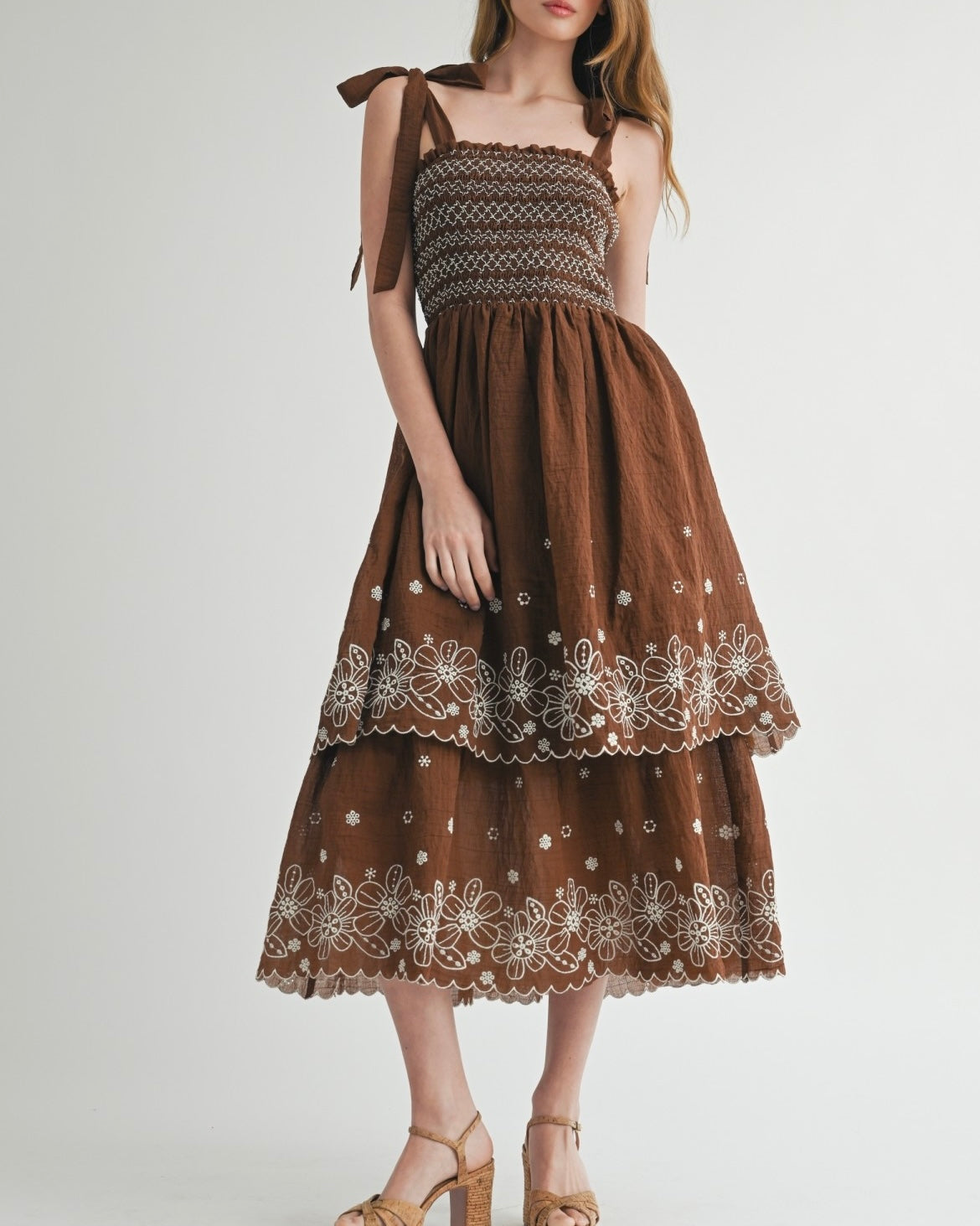 Smocked Dress With Embroidered Hem - Blackbird Boutique