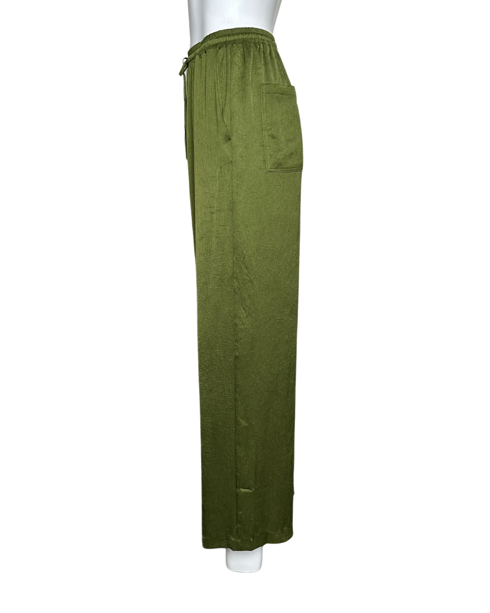 OLIVE SATIN PANTS