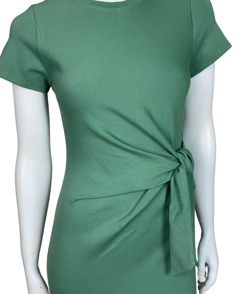 Side Tie Solid Knit Dress in Sage - Blackbird Boutique