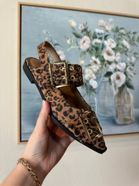 Leopard Belt Strap Sling Back Flat