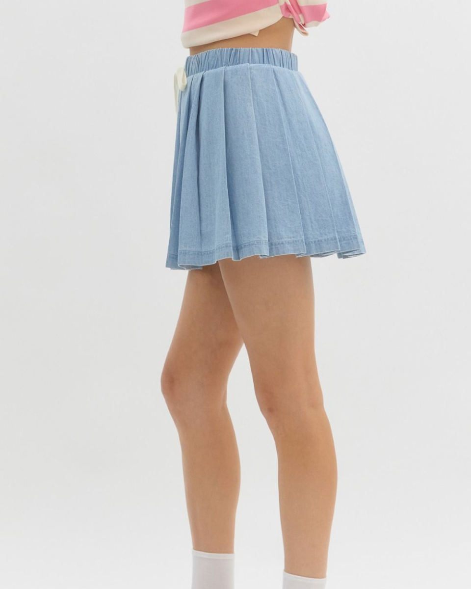 Denim Pull On Skort in Light Denim - Blackbird Boutique