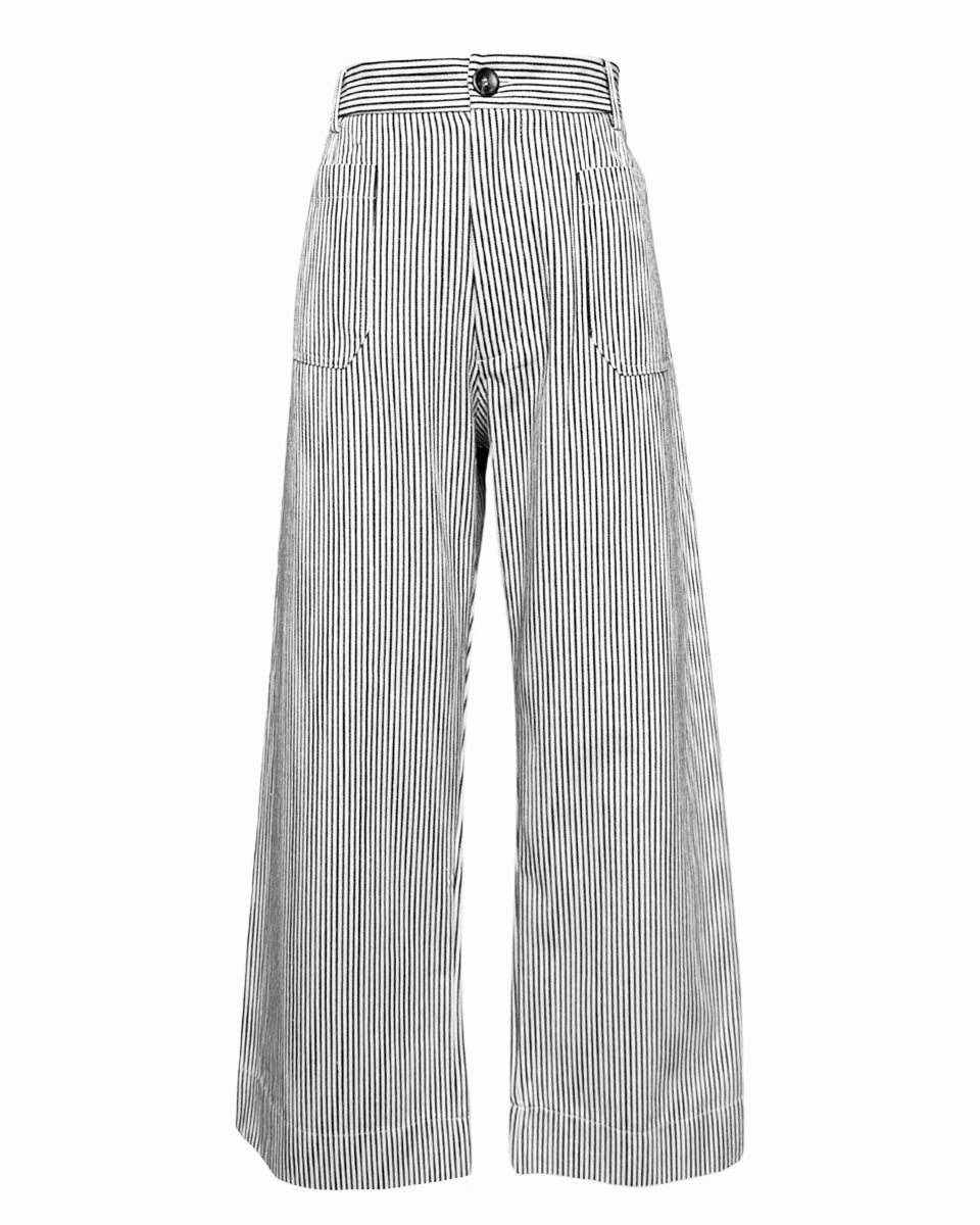 Striped High Waist Cropped Pant in Black Stripe - Blackbird Boutique