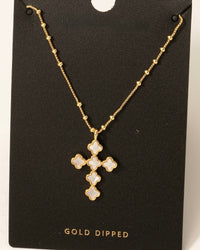 Gold Dipped Mother of Pearl Clover Cross Pendant Necklace - Blackbird Boutique