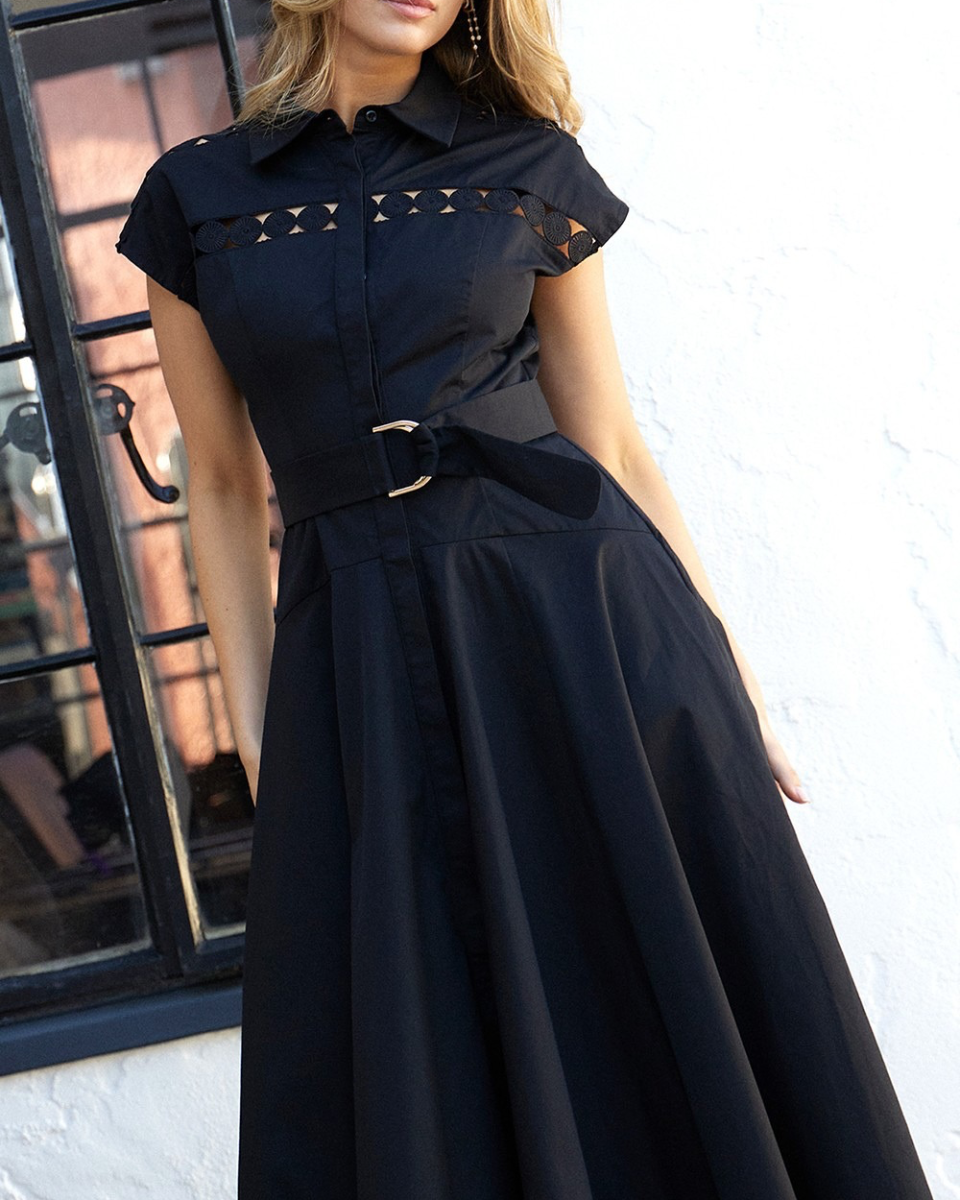 Black Maxi Dress with Embroidery Details - Blackbird Boutique