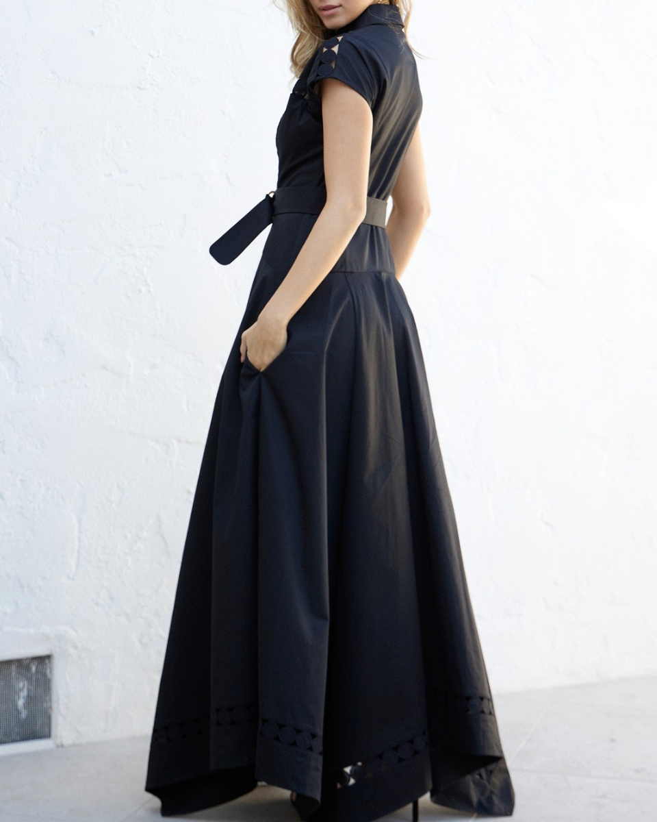 Black Maxi Dress with Embroidery Details - Blackbird Boutique