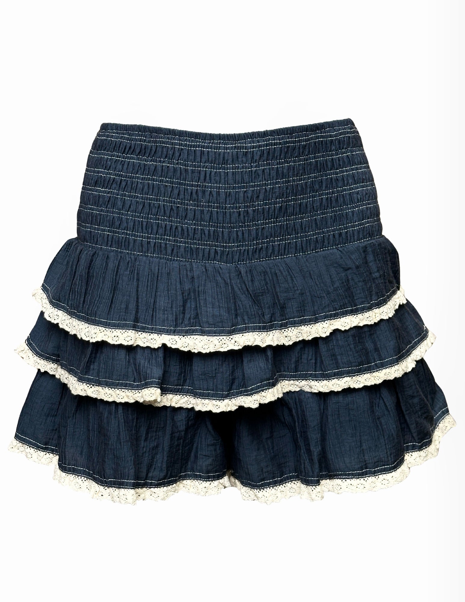 Tiered Ruffle Lace Trim Skort
