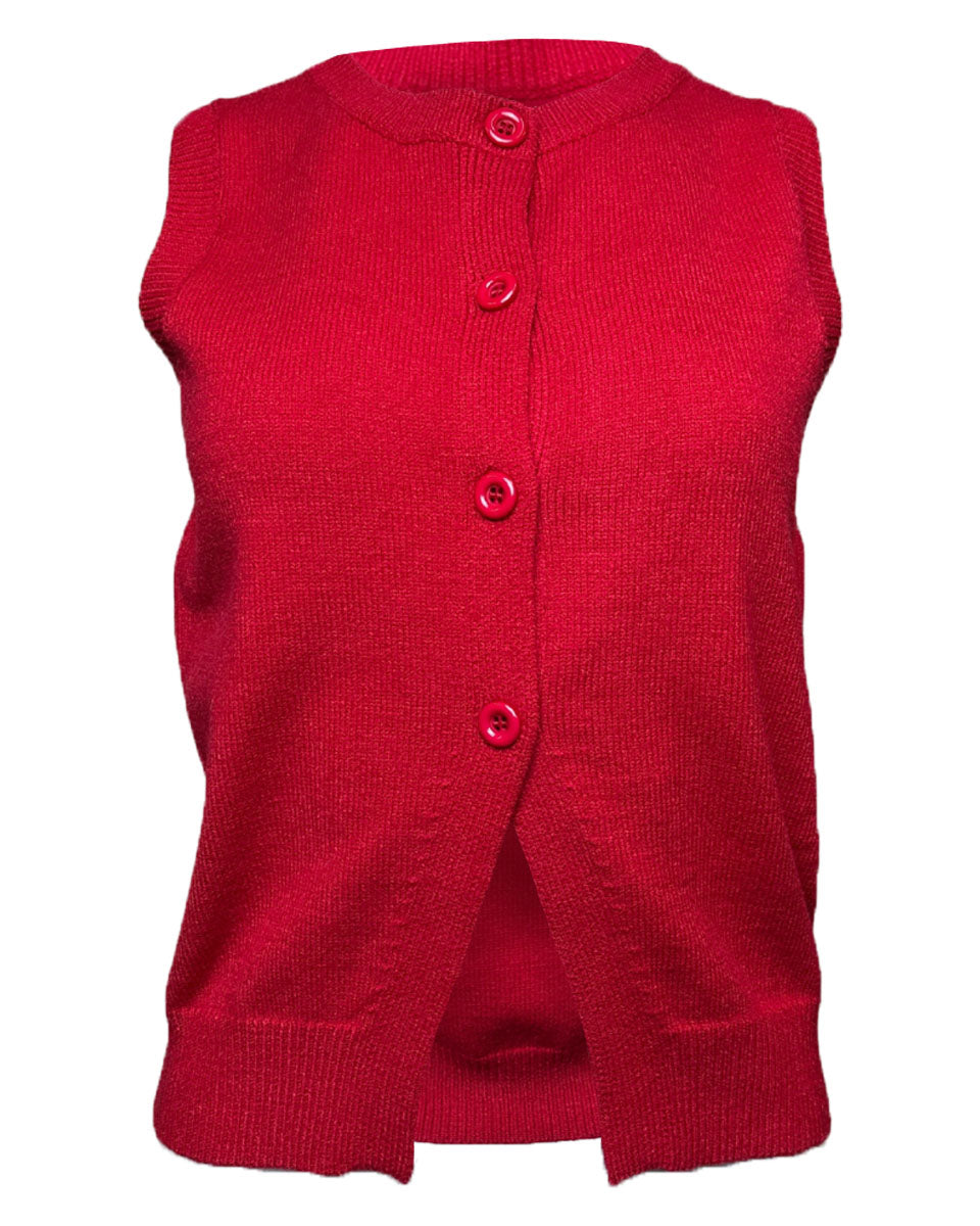 Sleeveless Button Front Sweater Top in Red - Blackbird Boutique