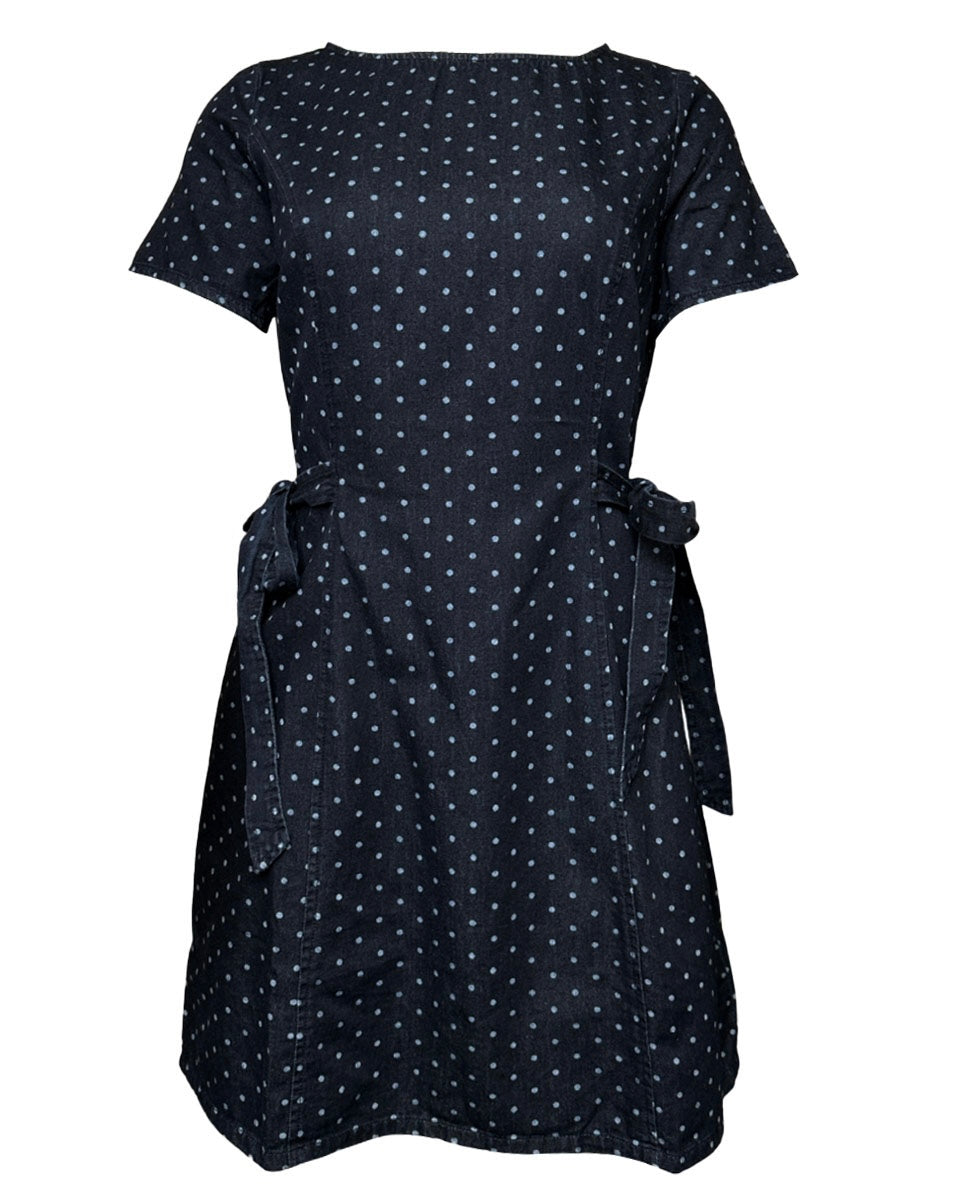 Denim White Dot Side Tie Mini Dress - Blackbird Boutique