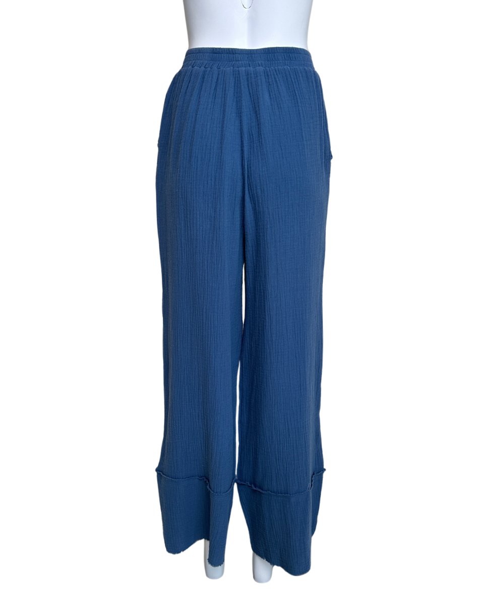 Cotton Gauze Wide Leg Pants in Denim Blue - Blackbird Boutique