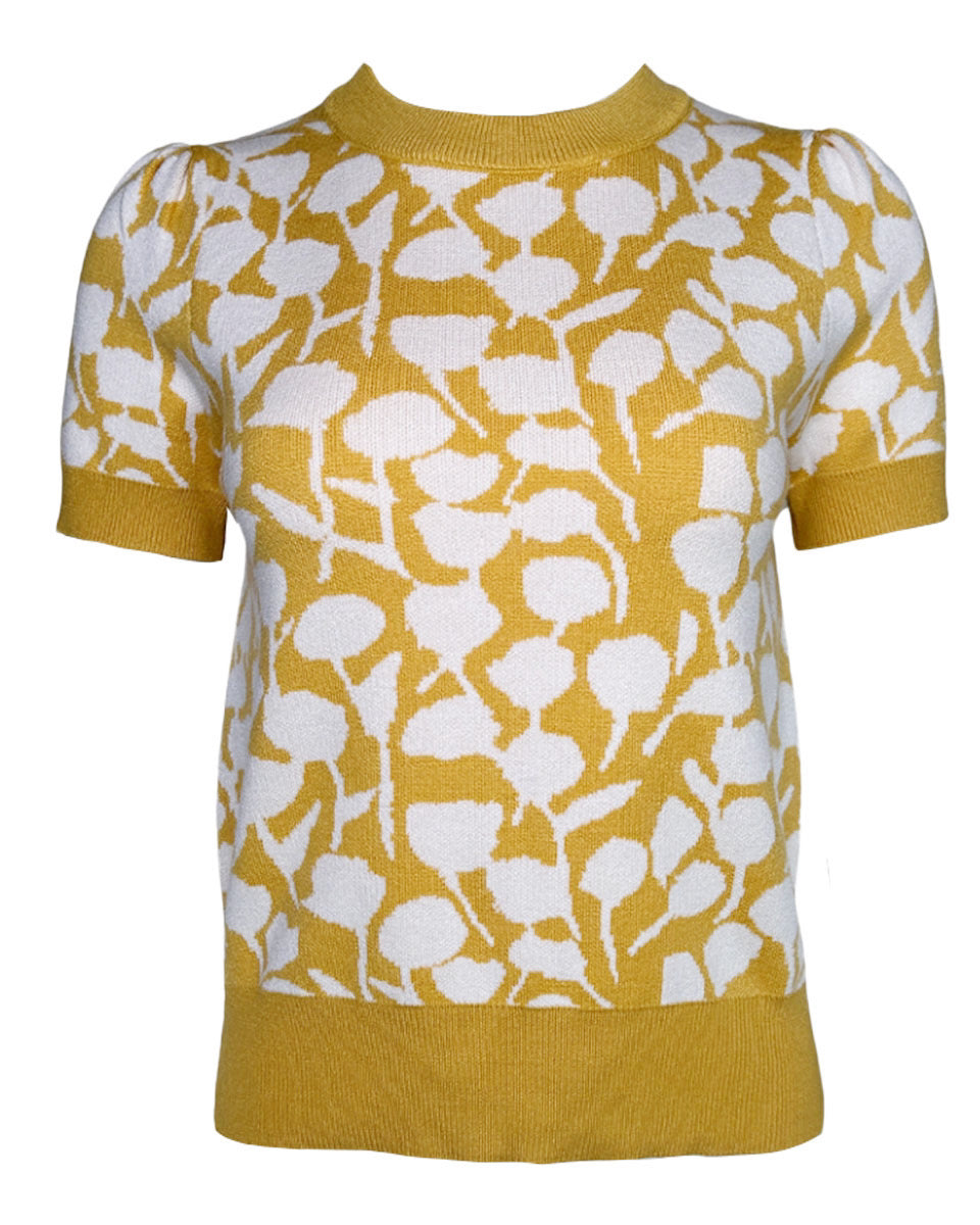 Short Sleeve Floral Knit Top in Mustard - Blackbird Boutique