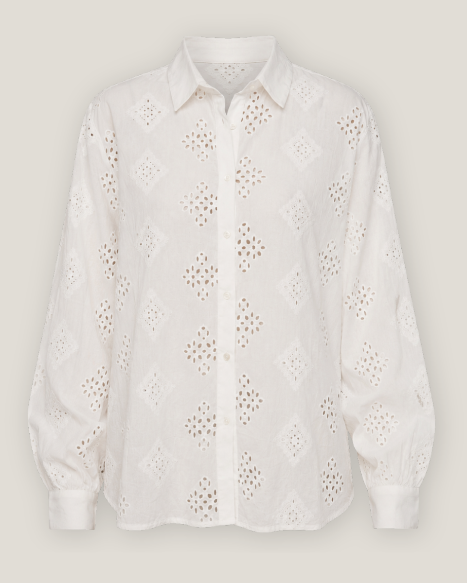 Judy Embroidered Motifs Eyelet Cutwork Button-Front Shirt