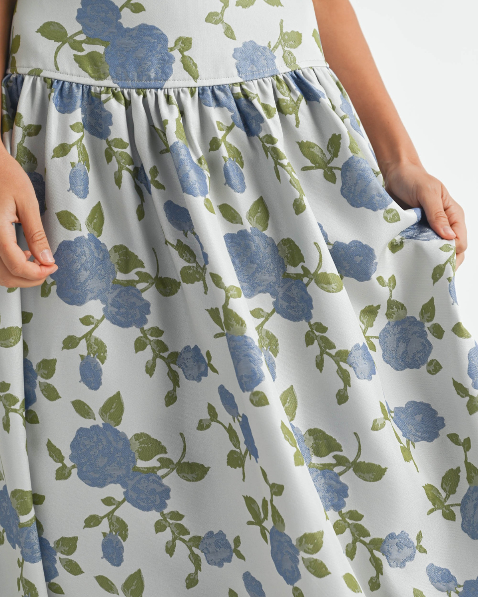 Floral Jacquard Crop Sleeveless Top and Midi Skirt Set