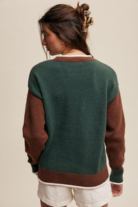 FOOTBALL COLORBLOCK KNIT SWEATER - GREEN