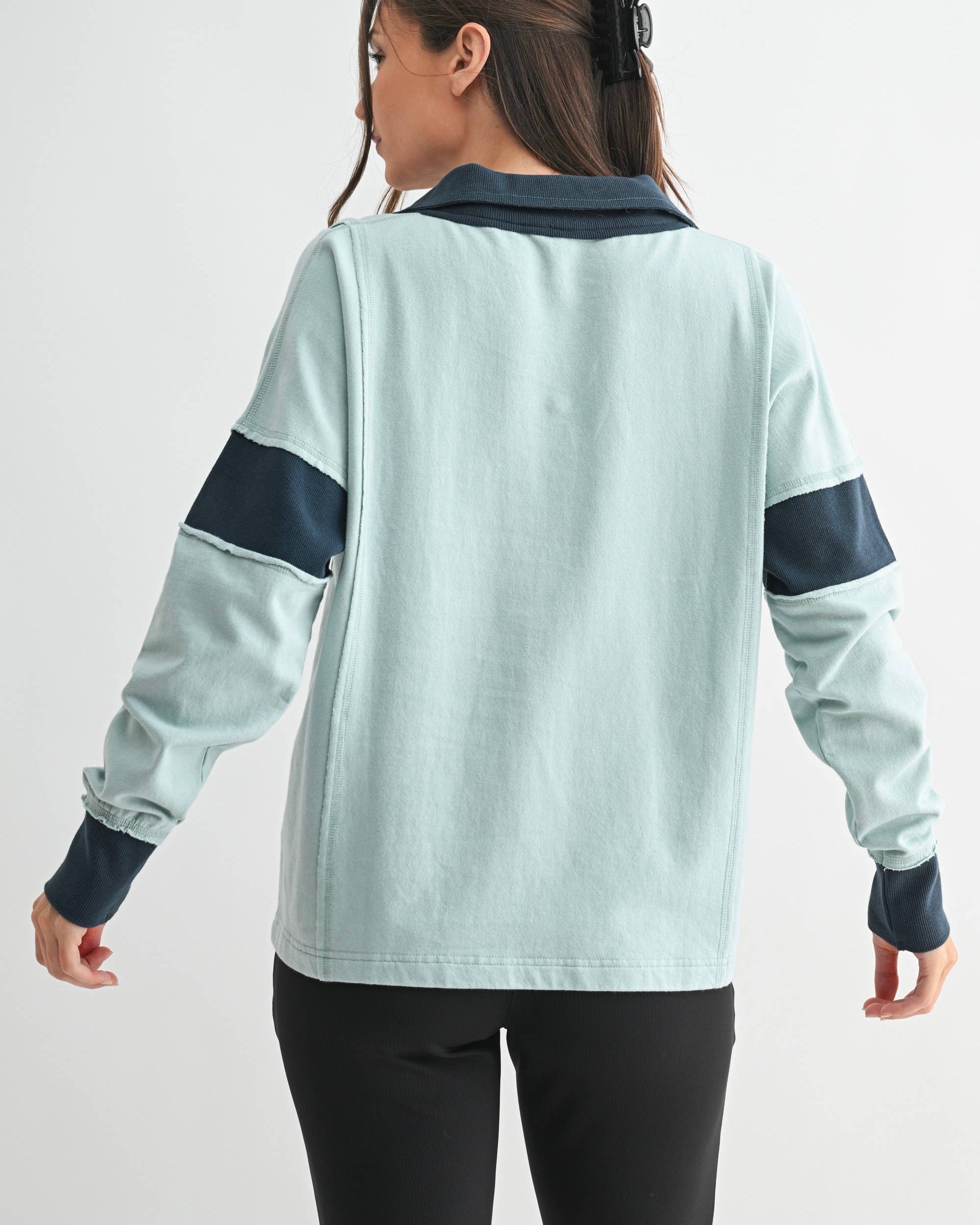 Mono B Collared Contrast Top - Blackbird Boutique