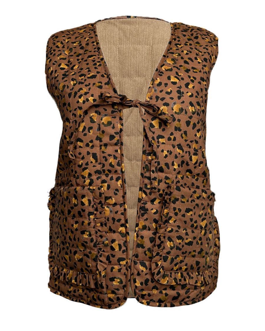 Leopard Print Quilted Vest in Camel