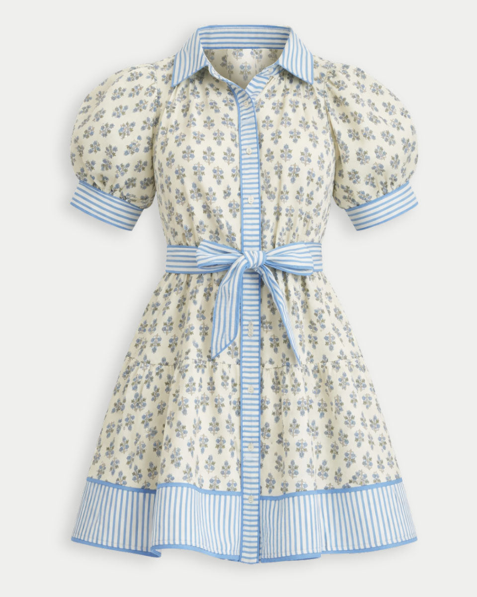 Floral Puff Sleeve Mini Dress With Contrast Binding - Blackbird Boutique