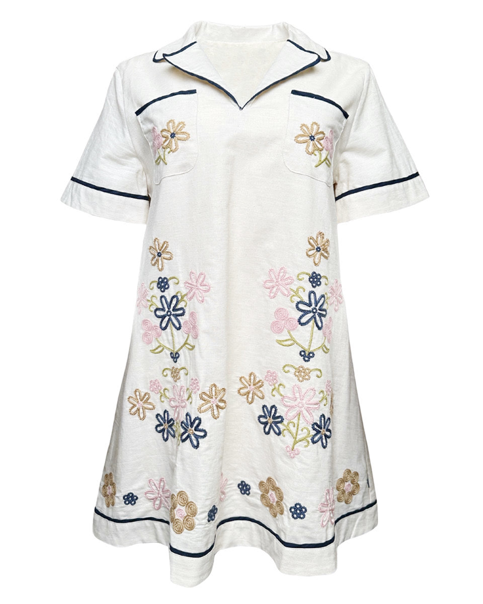 Embroidered Shirt Dress in Oatmeal - Blackbird Boutique