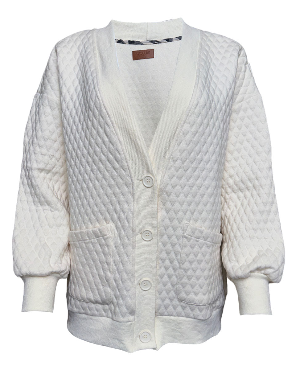 Diamond Shaped Jacquard Cardigan in Cream - Blackbird Boutique