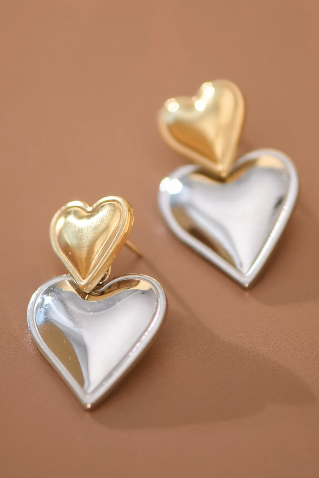 18K Gold Dipped Two-Tone Heart Earrings