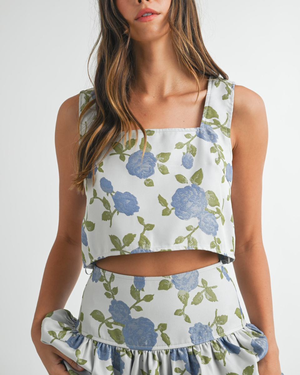 Floral Jacquard Crop Sleeveless Top and Midi Skirt Set