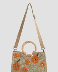 Floral Beaded Jute Handbag