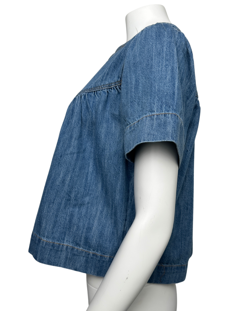 Denim Short Sleeve Babydoll Shirt - Blackbird Boutique