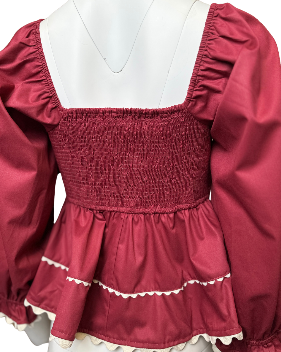 3/4 Sleeve Babydoll Top in Garnet