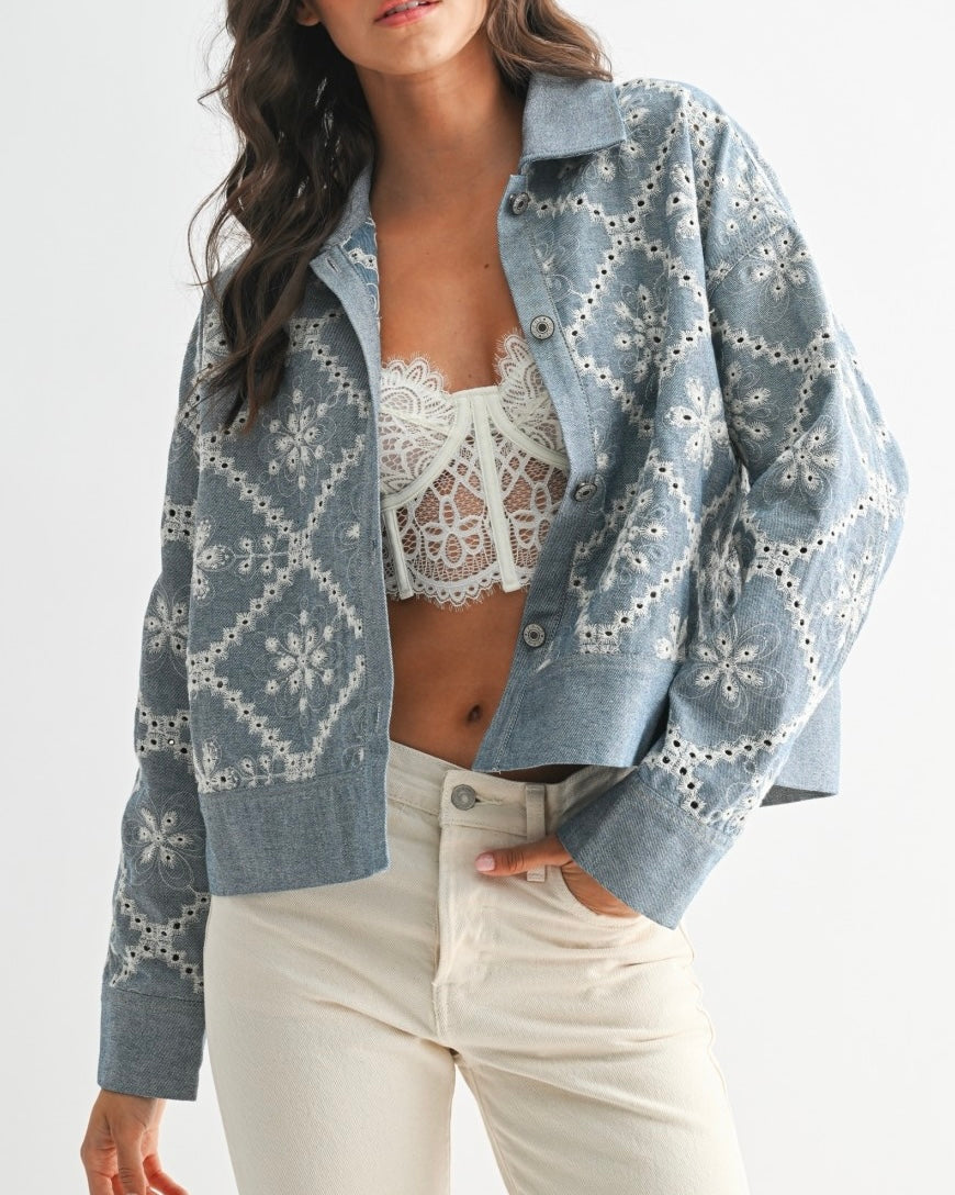 Embroidered Denim Jacket - Blackbird Boutique