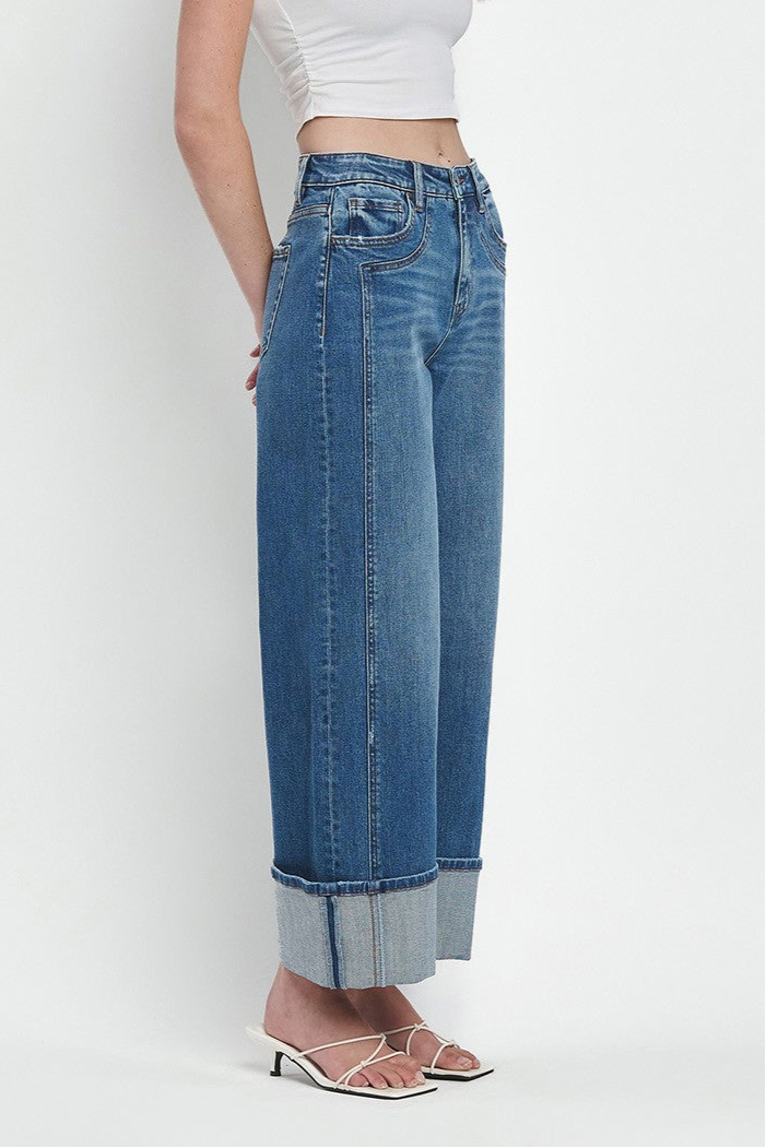 Flying Monkey Black Label Super High Rise Wide Leg Cuffed Denim