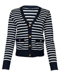 STRIPED KNIT CARDIGAN IN NAVY - Blackbird Boutique