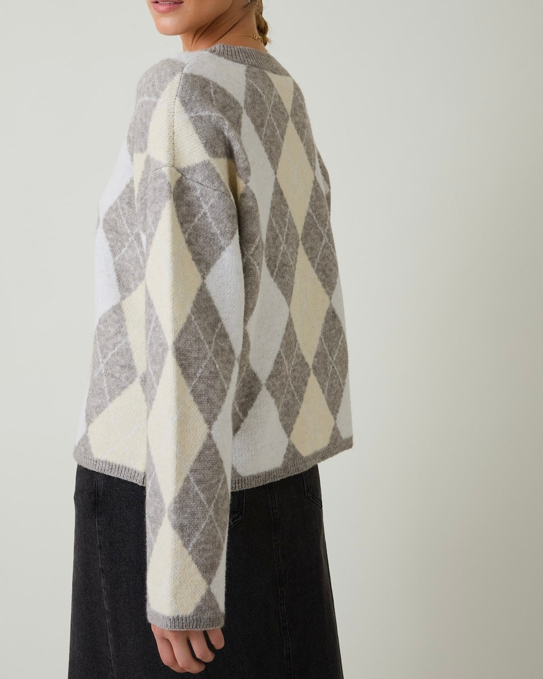 Long Sleeve Argyle Sweater