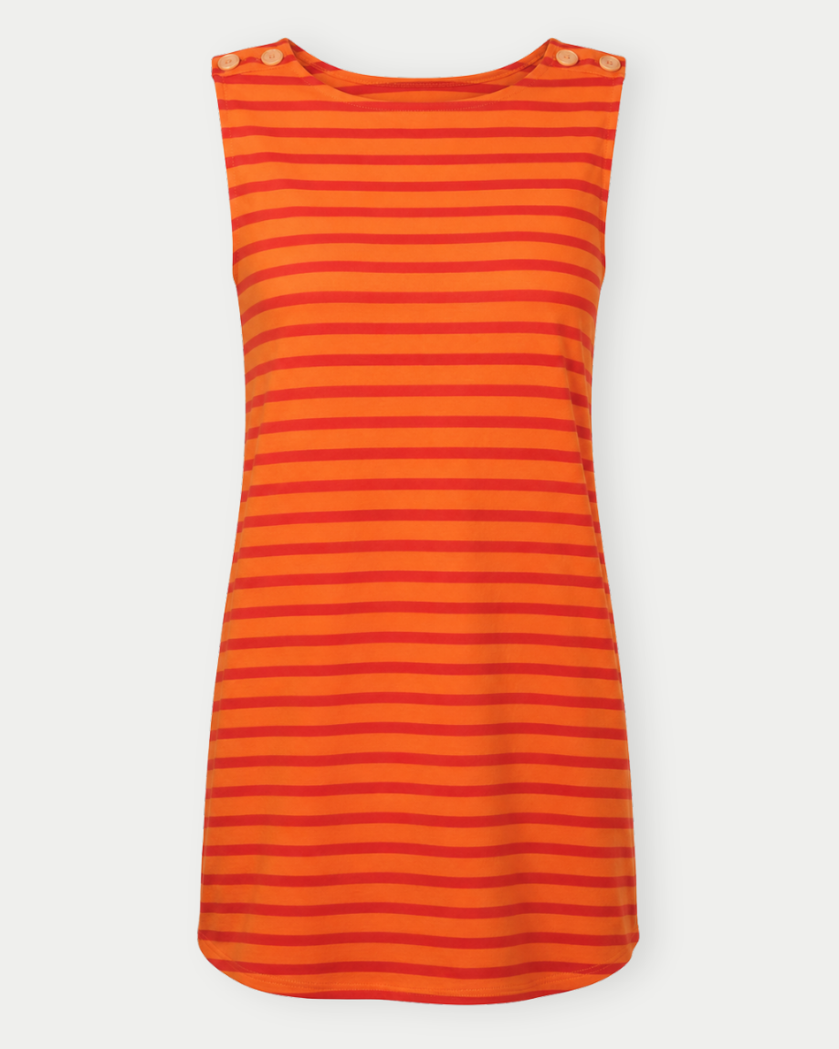 Orange striped dress on a white background