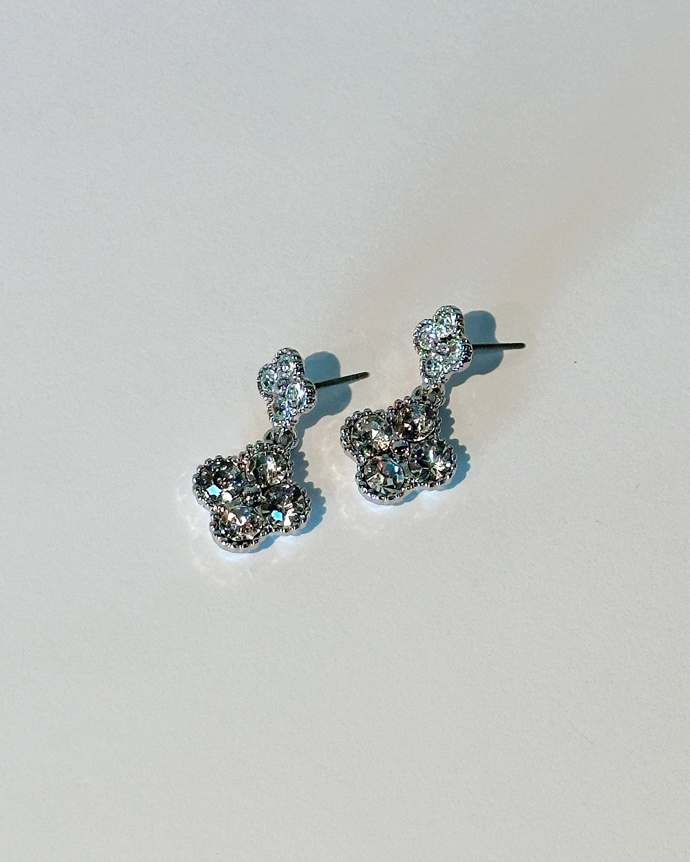 Rhinestone Double Clover Dangle Earrings - Blackbird Boutique