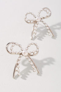 Bow Pearl Metal Earrings - Blackbird Boutique