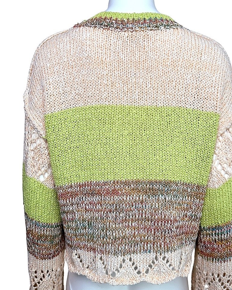 Lime Color Block Crochet Sweater - Blackbird Boutique