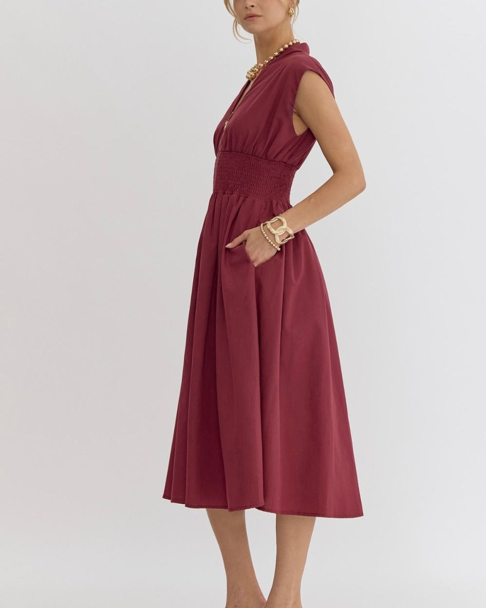 Sleeveless Midi Dress In Merlot