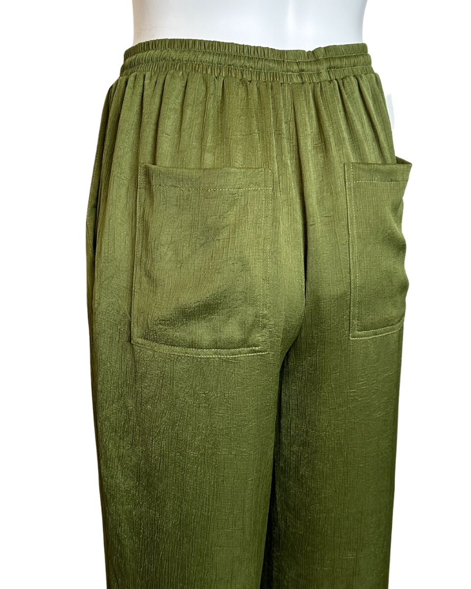 OLIVE SATIN PANTS