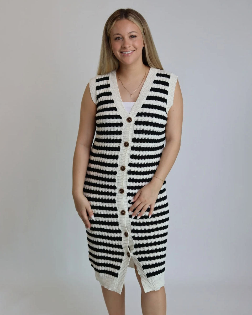 Crochet Striped Button Down Dress - Blackbird Boutique