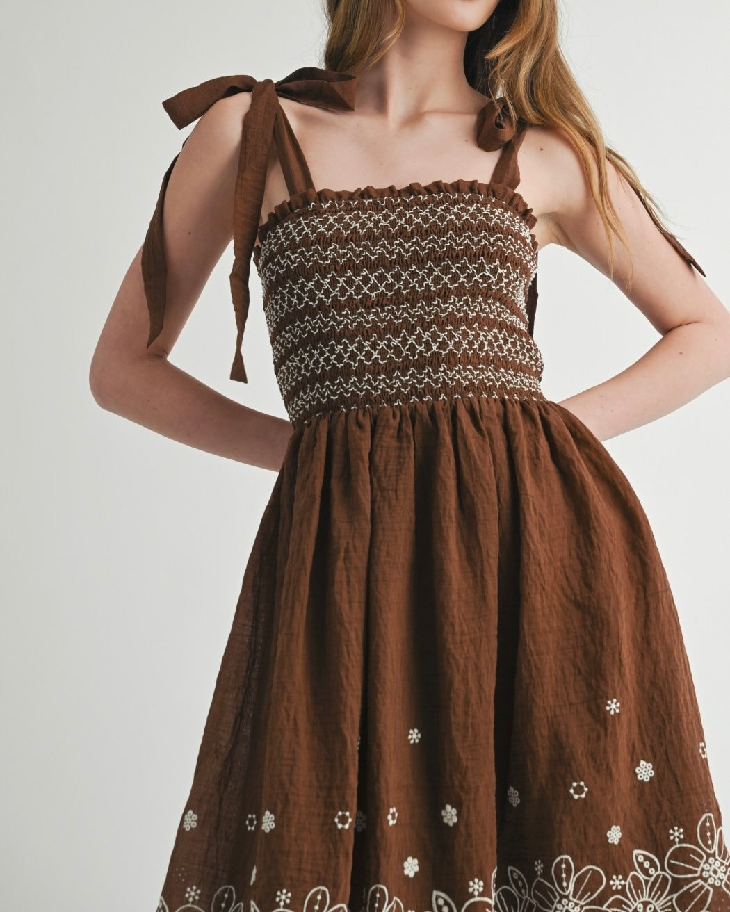 Smocked Dress With Embroidered Hem - Blackbird Boutique