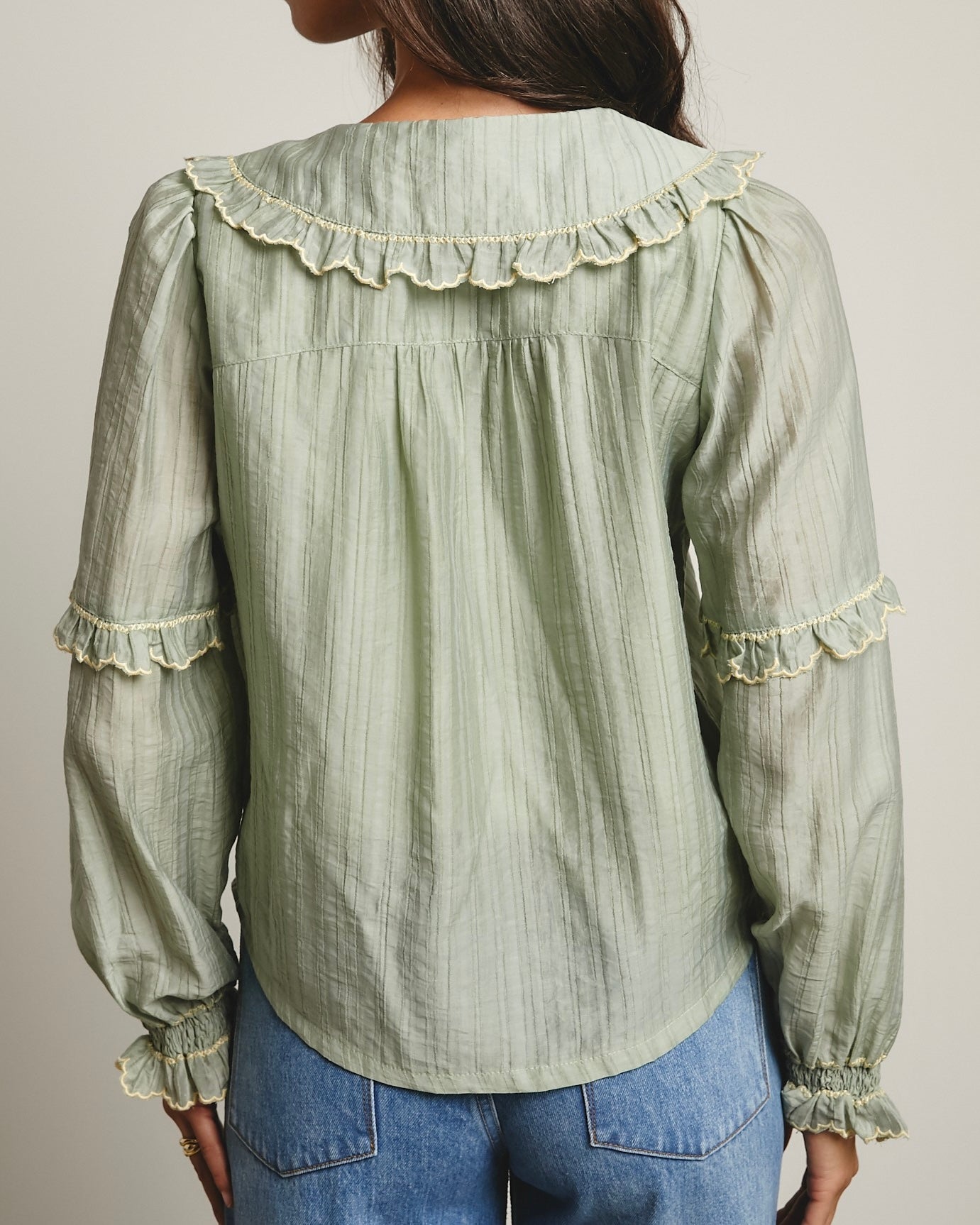 Embroidered Ruffle Collar Blouse - Blackbird Boutique
