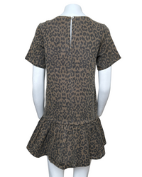 Washed Denim Leopard Print Drop Waist Dress