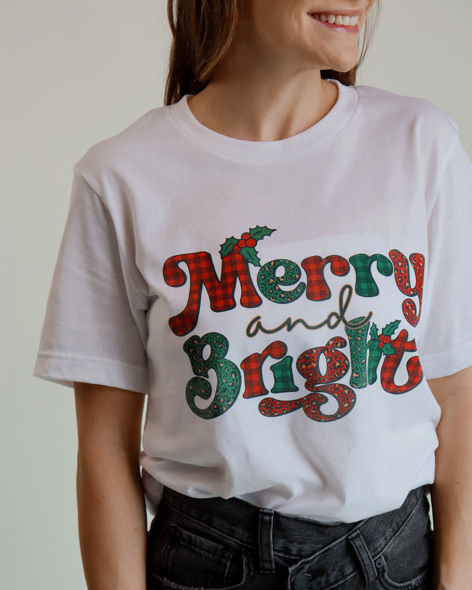Merry & Bright Christmas Graphic Tee - Blackbird Boutique