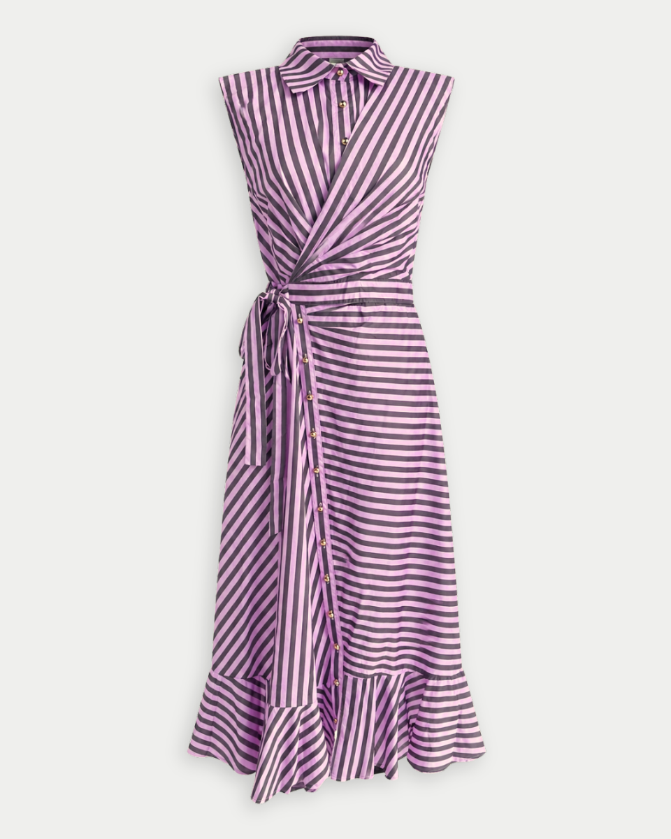 Purple and white striped dress on a white background