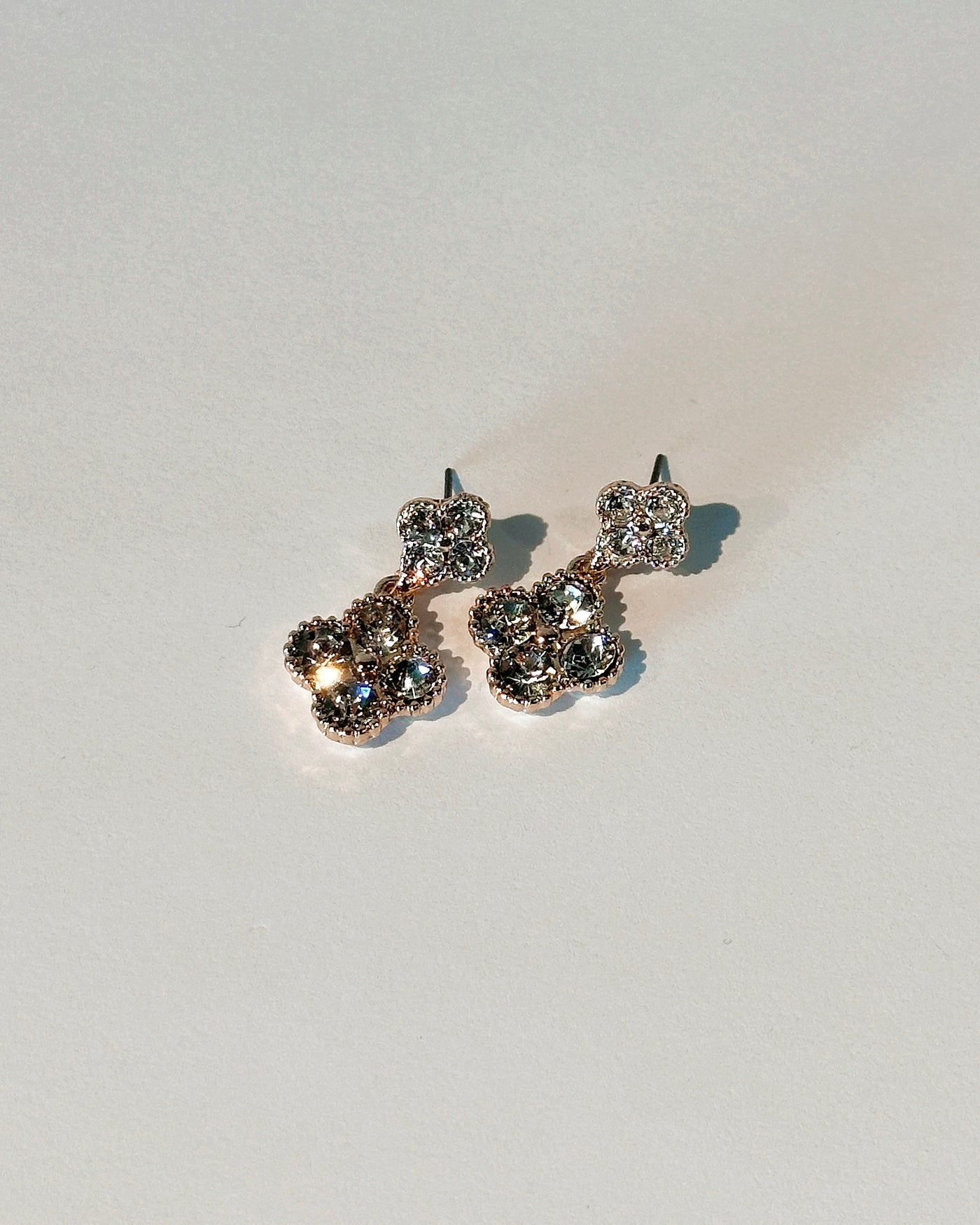 Rhinestone Double Clover Dangle Earrings - Blackbird Boutique