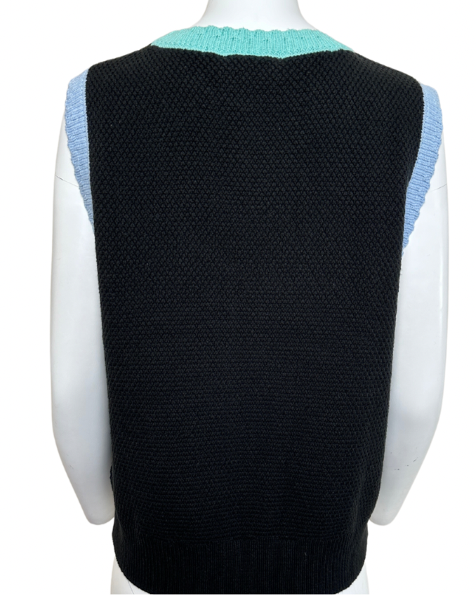 COLOR BLOCK SLEEVELESS SWEATER - BLACK