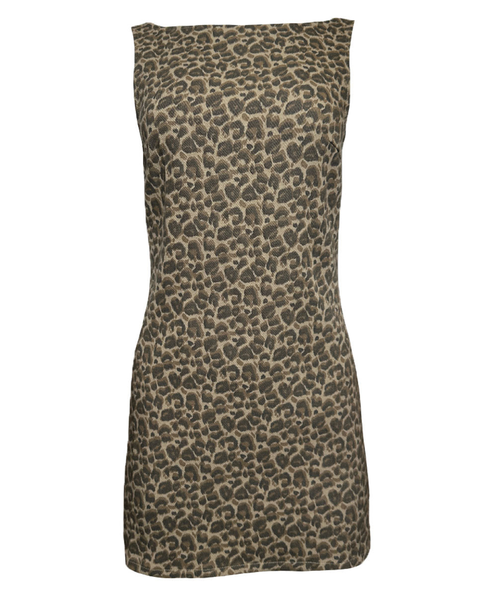 Leopard Boat Neck Sleeveless Mini Dress - Blackbird Boutique