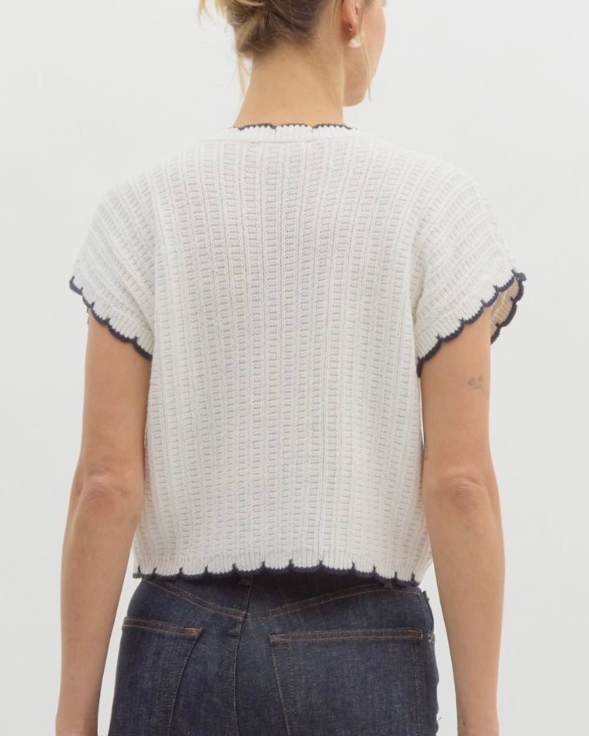 Solid Pullover Knit Sweater Top in Off White